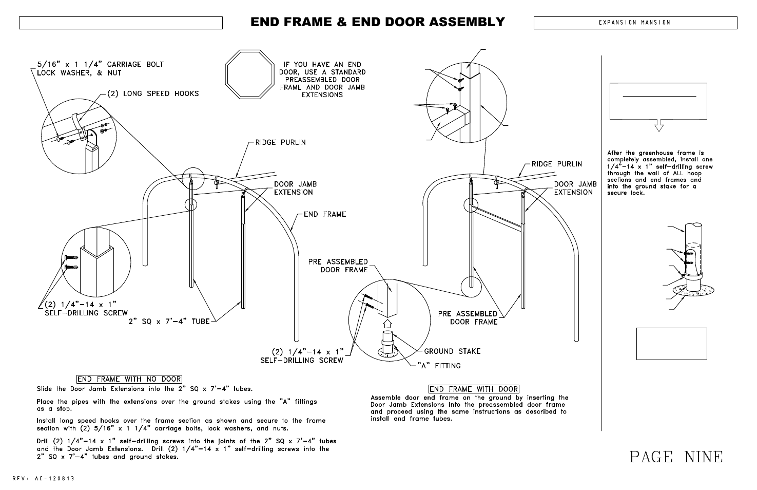 Stop, End frame & end door assembly, Important | Do not bypass this procedure | Poly-Tex EXPANSION MANSION User Manual | Page 12 / 31