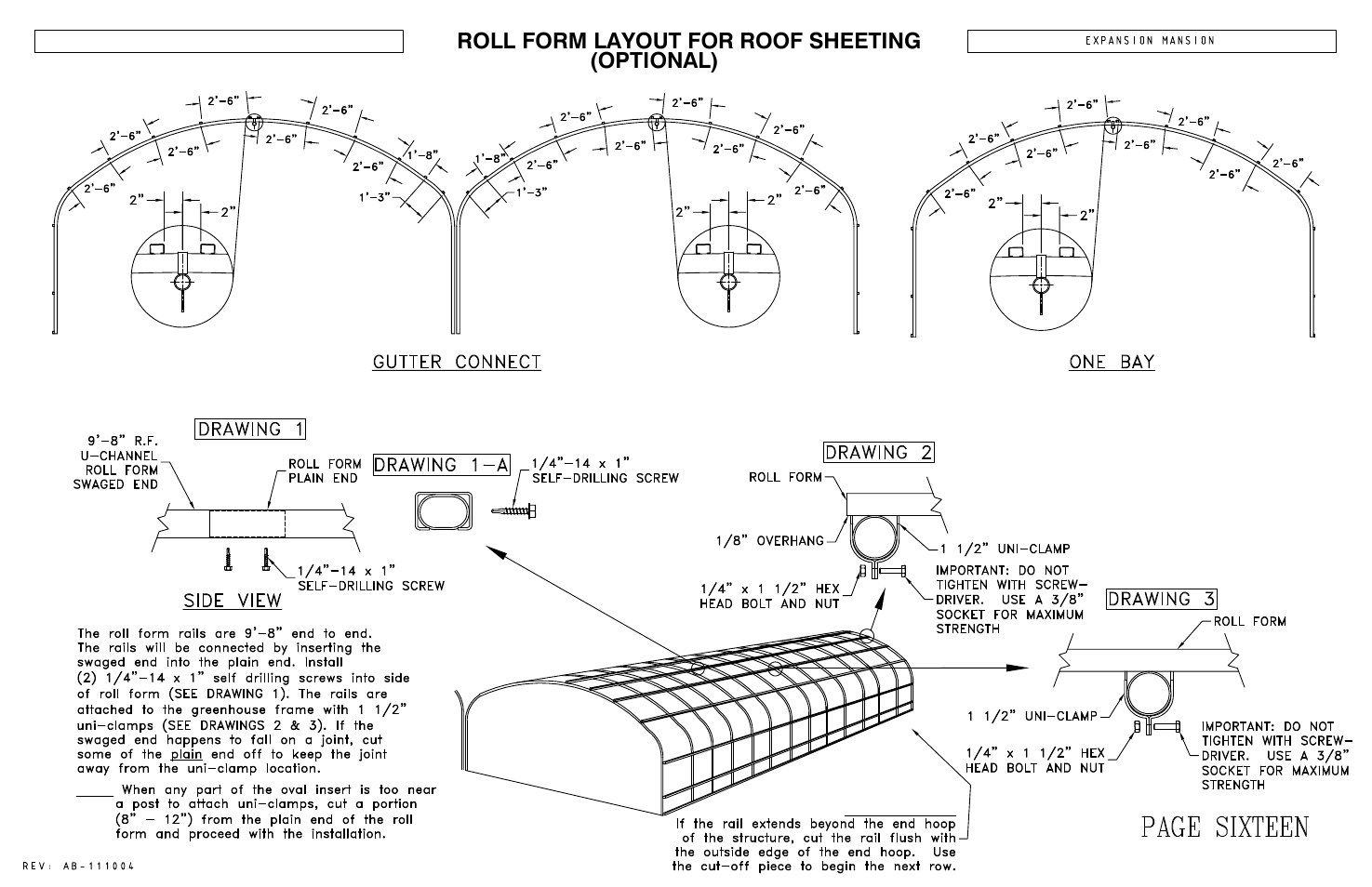 Optional) roll form layout for roof sheeting | Poly-Tex EXPANSION MANSION User Manual | Page 19 / 31