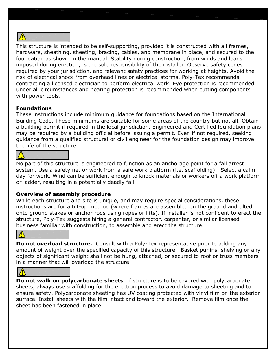 Warning danger danger warning, Safety guidelines | Poly-Tex EXPANSION MANSION User Manual | Page 2 / 31