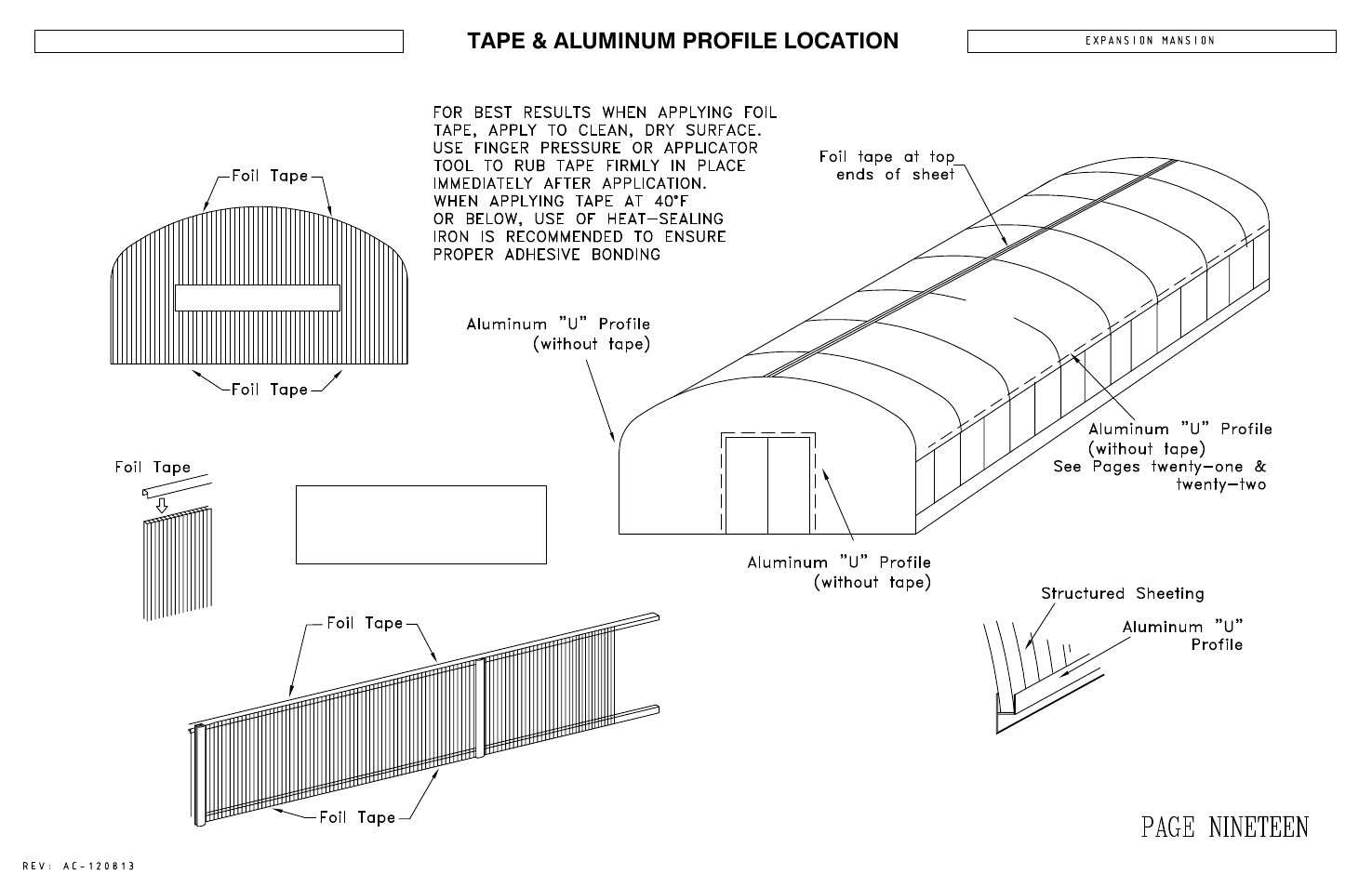 For structured sheeting applications), Tape & aluminum profile location | Poly-Tex EXPANSION MANSION User Manual | Page 22 / 31