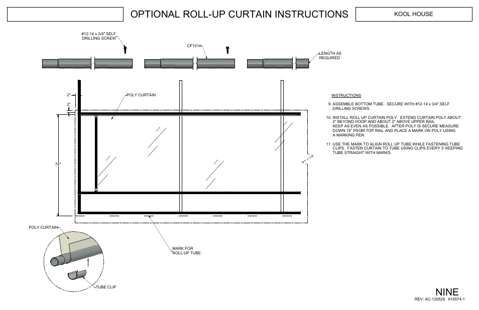 Optional roll-up curtain instructions nine, Kool house | Poly-Tex KOOL HOUSE User Manual | Page 11 / 16