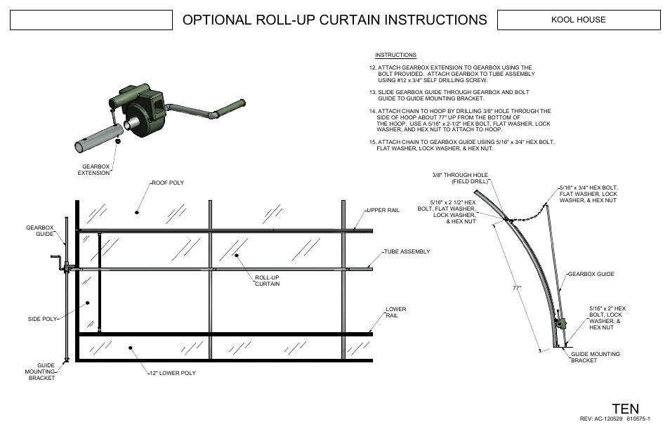 Optional roll-up curtain instructions ten, Kool house | Poly-Tex KOOL HOUSE User Manual | Page 12 / 16