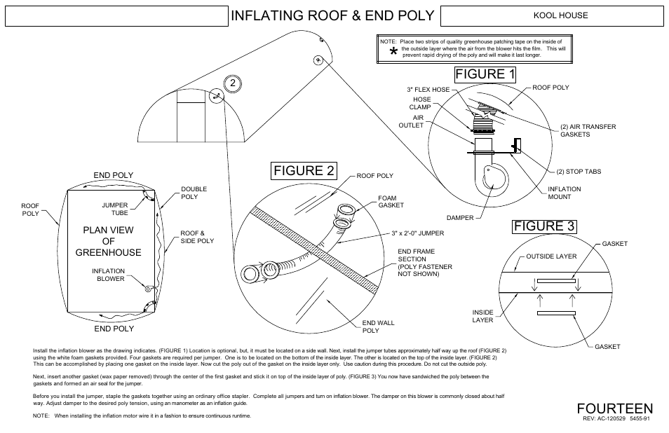 Inflating roof & end poly fourteen, Figure 1 figure 2 figure 3, Plan view of greenhouse | Poly-Tex KOOL HOUSE User Manual | Page 16 / 16