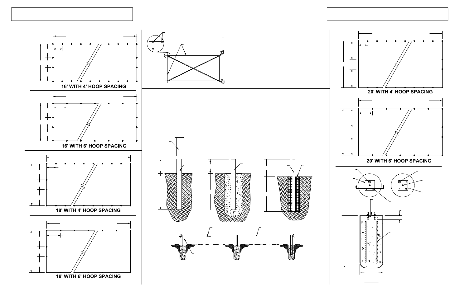 Layout & ground stake installation four, Kool house, 16' with 4' hoop spacing | 16' with 6' hoop spacing, 18' with 4' hoop spacing, 18' with 6' hoop spacing, 20' with 4' hoop spacing, 20' with 6' hoop spacing | Poly-Tex KOOL HOUSE User Manual | Page 6 / 16
