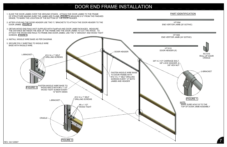 Door end frame installation, Figure 1, Figure 2 figure 3 | Part identification | Poly-Tex FieldPro Gothic User Manual | Page 10 / 18