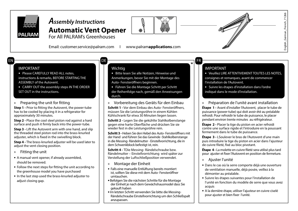 Poly-Tex Automatic Vent Opener For All PALRAMs Greenhouses User Manual | 4 pages