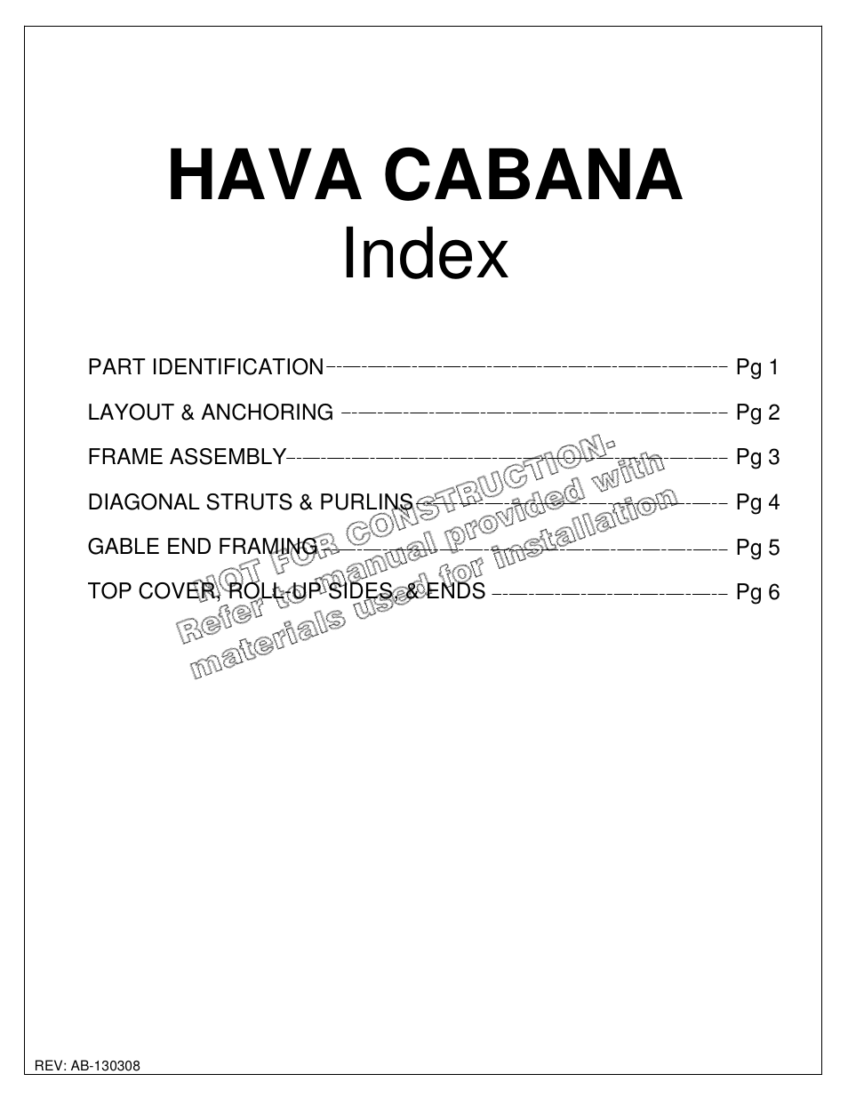 Hava cabana index | Poly-Tex HAVA CABANA shade systems User Manual | Page 3 / 9