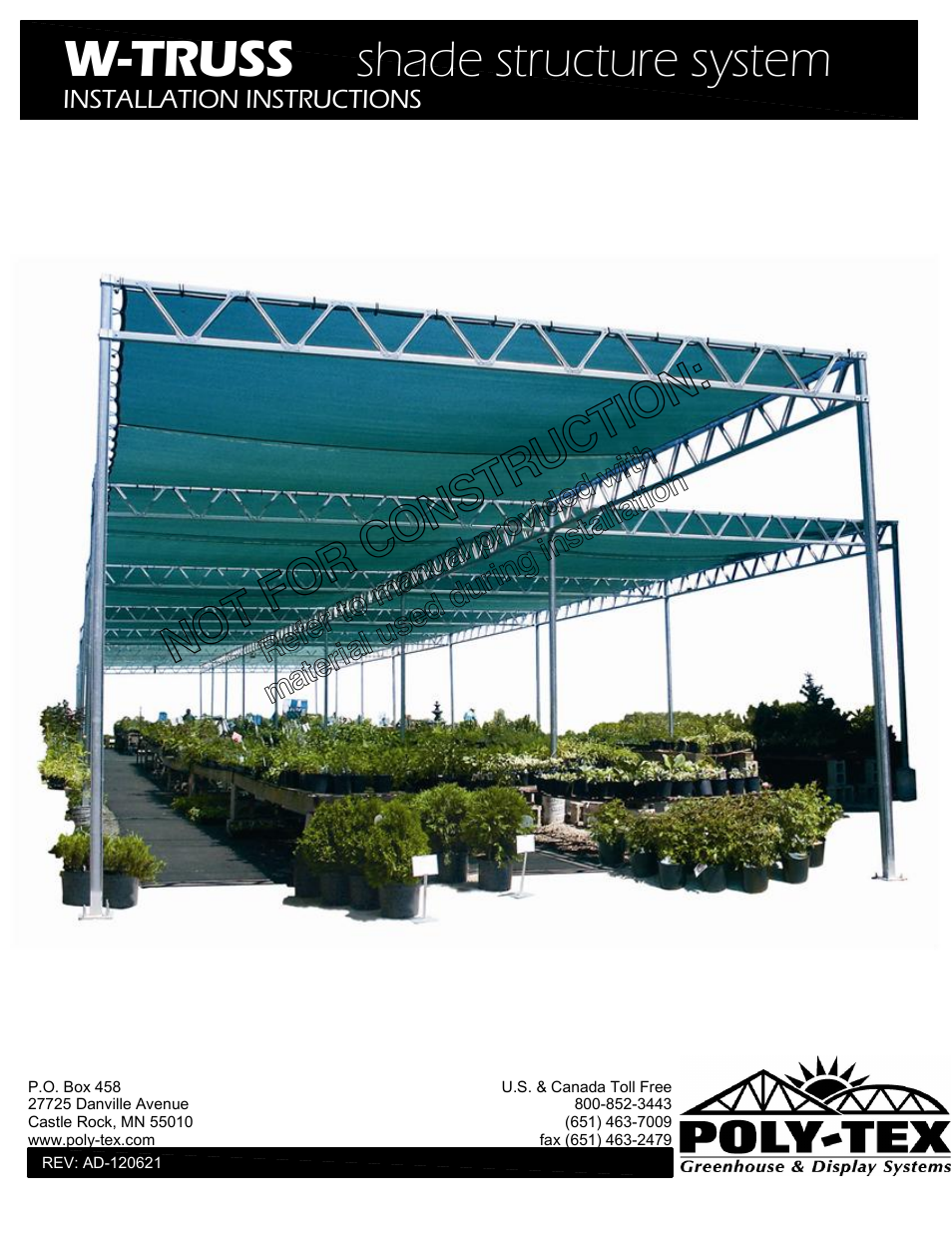 Poly-Tex W-TRUSS shade structure system User Manual | 11 pages