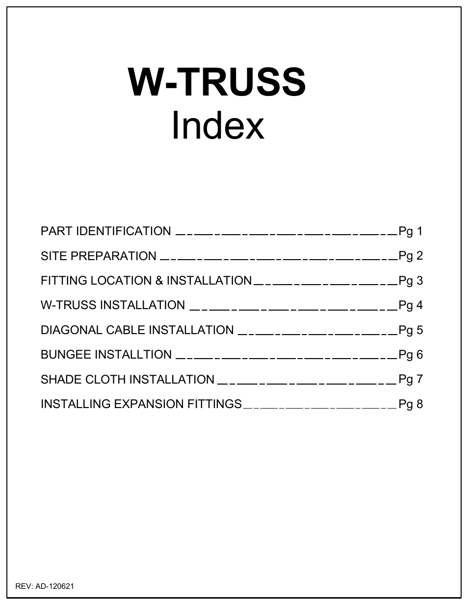 W-truss index | Poly-Tex W-TRUSS shade structure system User Manual | Page 3 / 11