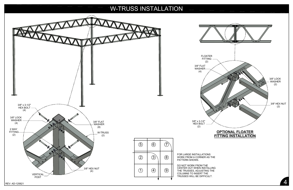 W-truss installation, Ef g optional floater fitting installation 1 | Poly-Tex W-TRUSS shade structure system User Manual | Page 7 / 11