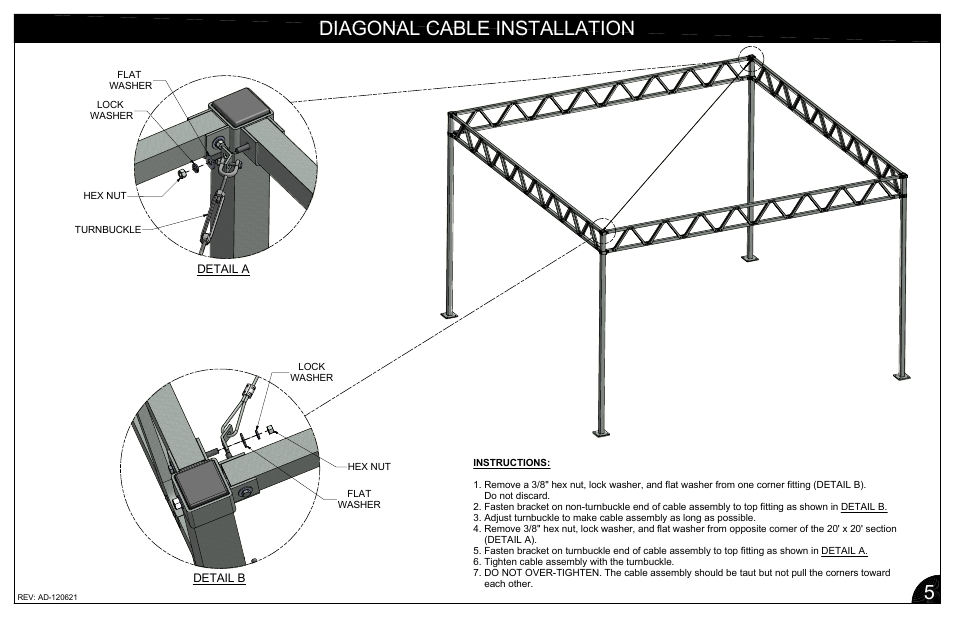 Diagonal cable installation | Poly-Tex W-TRUSS shade structure system User Manual | Page 8 / 11