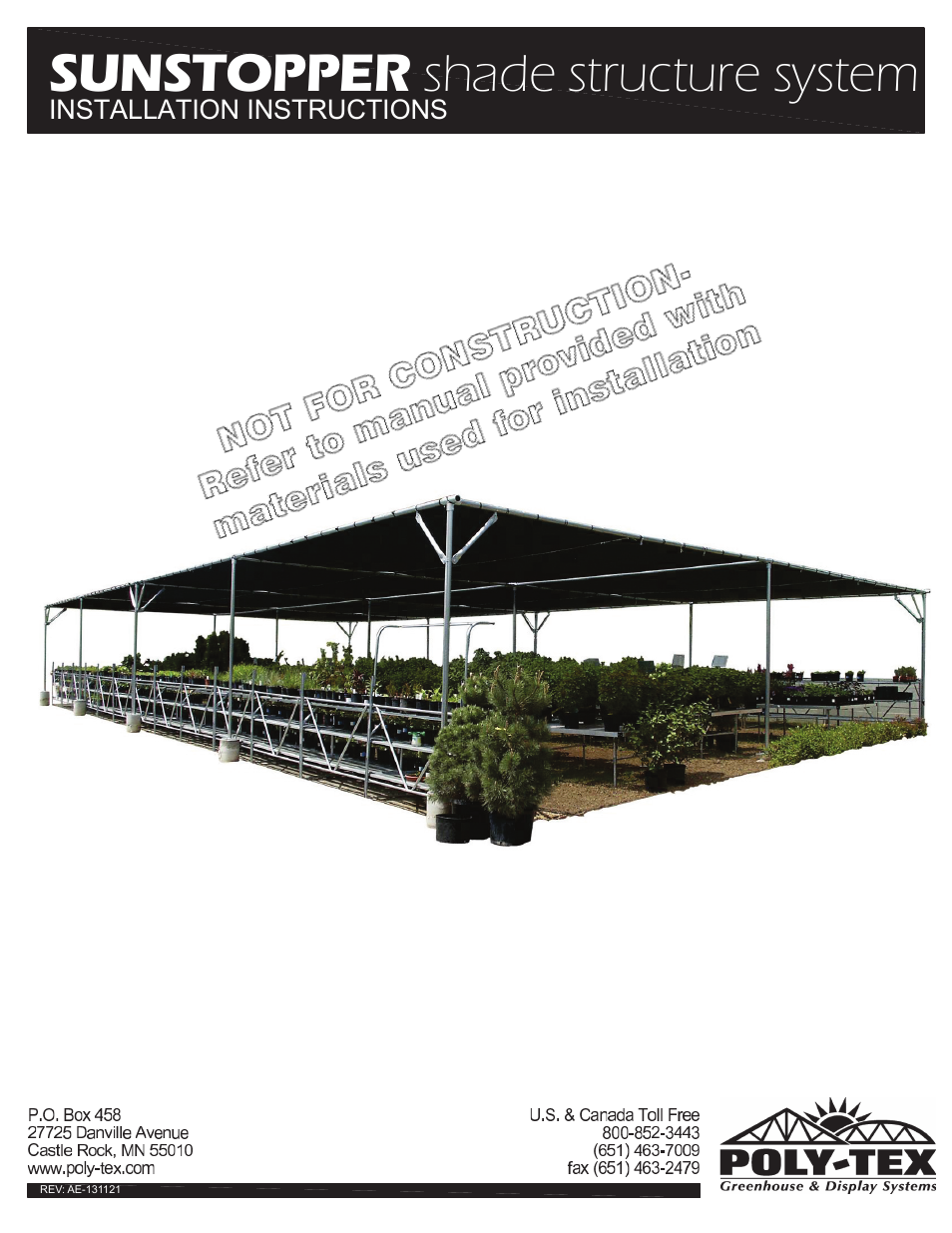 Poly-Tex SUNSTOPPER shade structure system User Manual | 13 pages