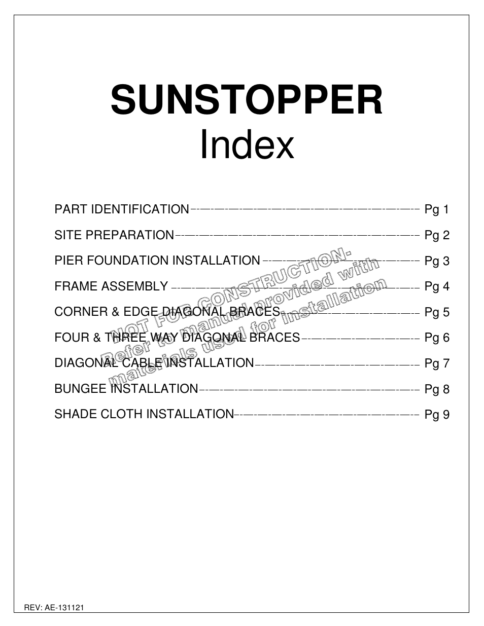 Sunstopper index | Poly-Tex SUNSTOPPER shade structure system User Manual | Page 3 / 13
