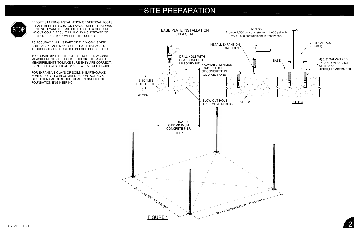 Stop, Site preparation, Figure 1 | Poly-Tex SUNSTOPPER shade structure system User Manual | Page 5 / 13