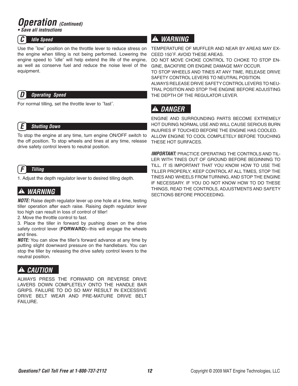 Operation, Warning, Caution | Danger | Powermate P-RTT-196MD User Manual | Page 13 / 52