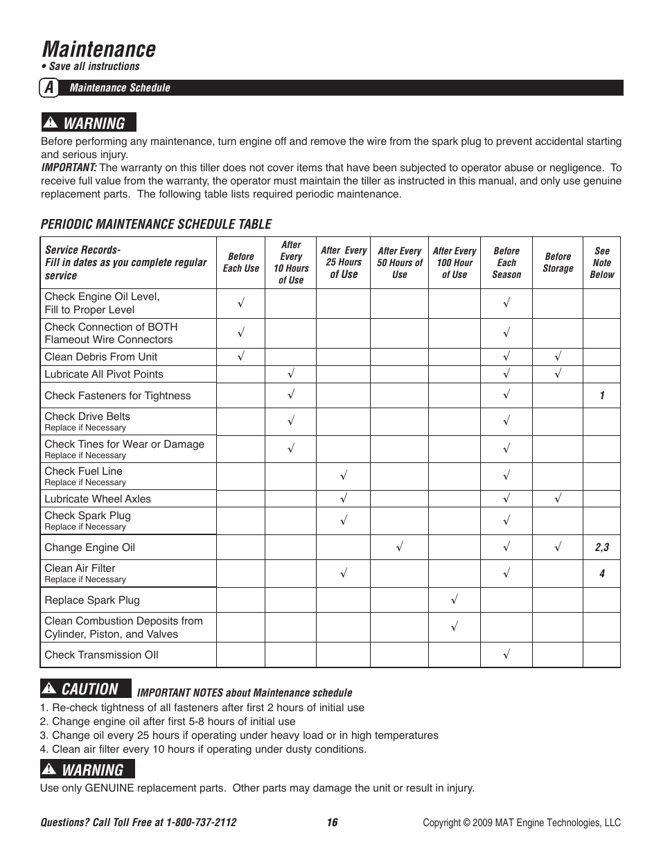 Maintenance, Caution, Warning | Powermate P-RTT-196MD User Manual | Page 17 / 52
