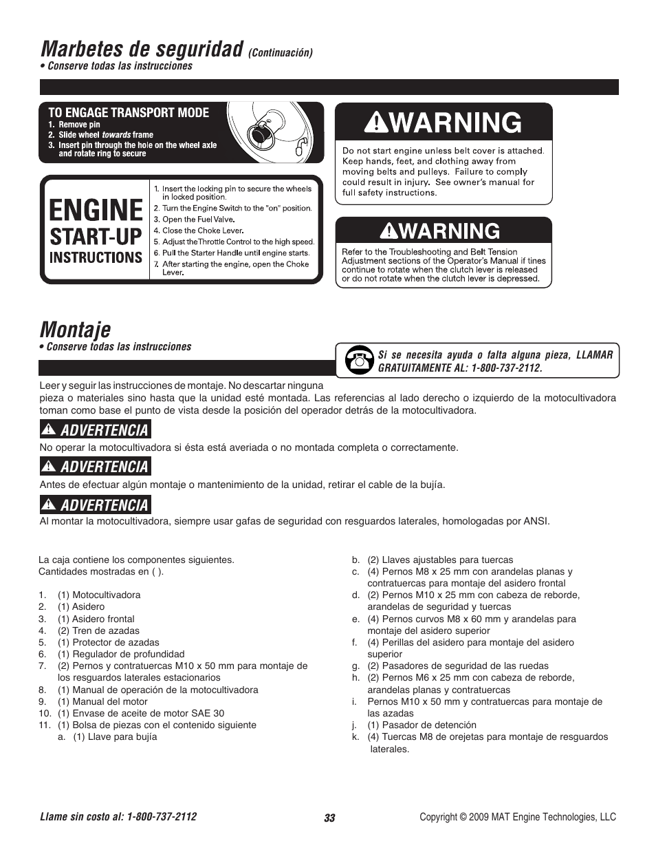 Marbetes de seguridad, Montaje, Advertencia | Powermate P-RTT-196MD User Manual | Page 34 / 52