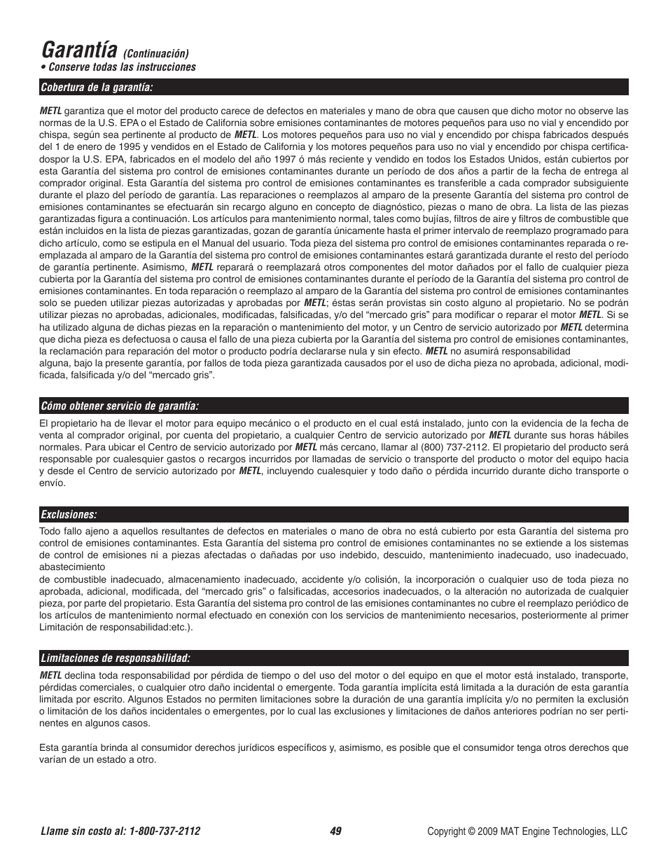 Garantía | Powermate P-RTT-196MD User Manual | Page 50 / 52