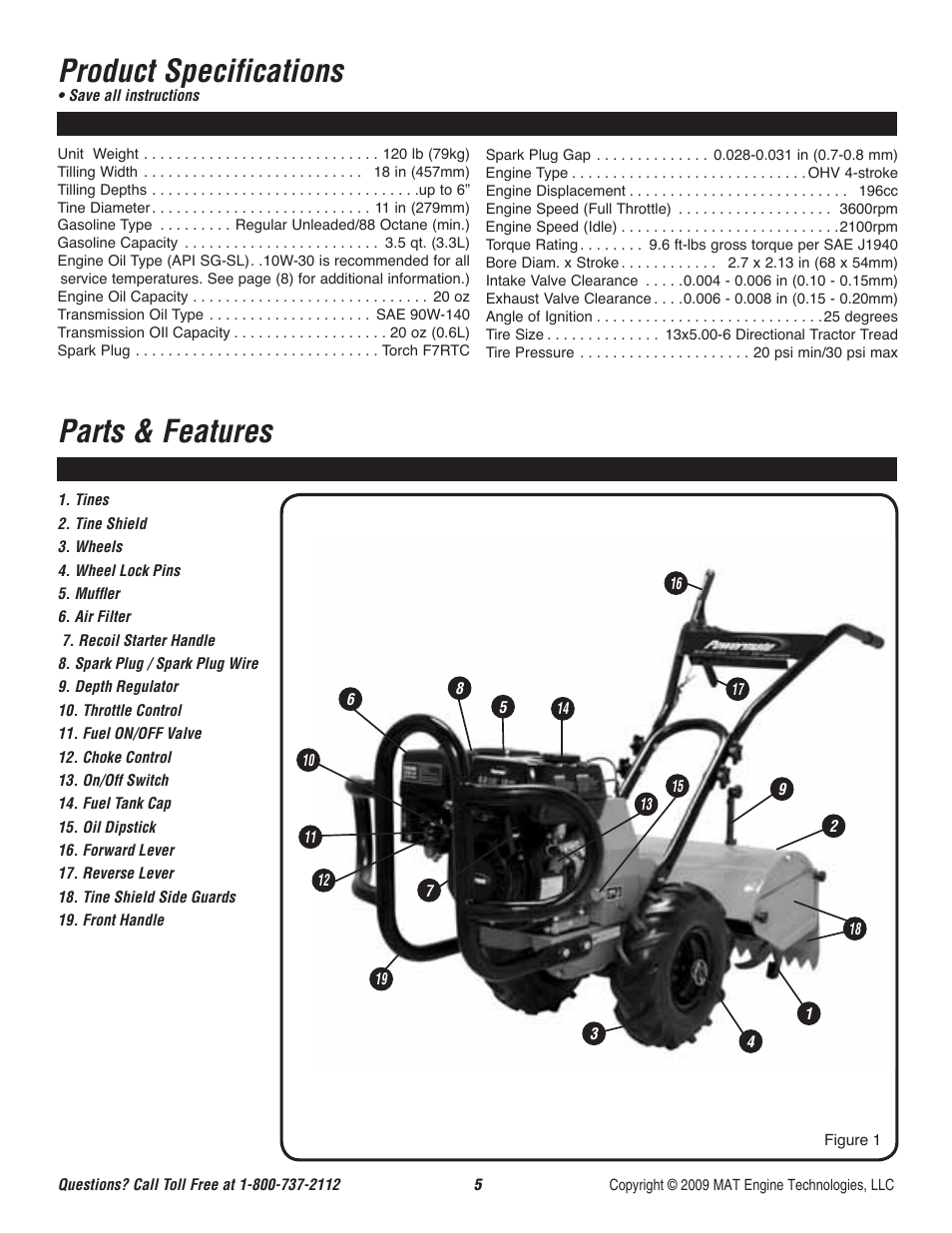 Product specifications, Parts & features | Powermate P-RTT-196MD User Manual | Page 6 / 52
