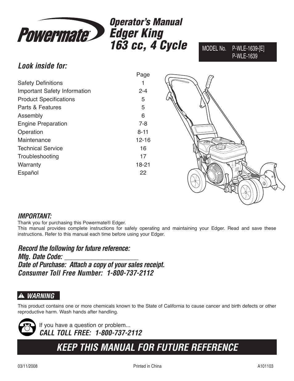 Powermate P-WLE-1639 User Manual | 44 pages