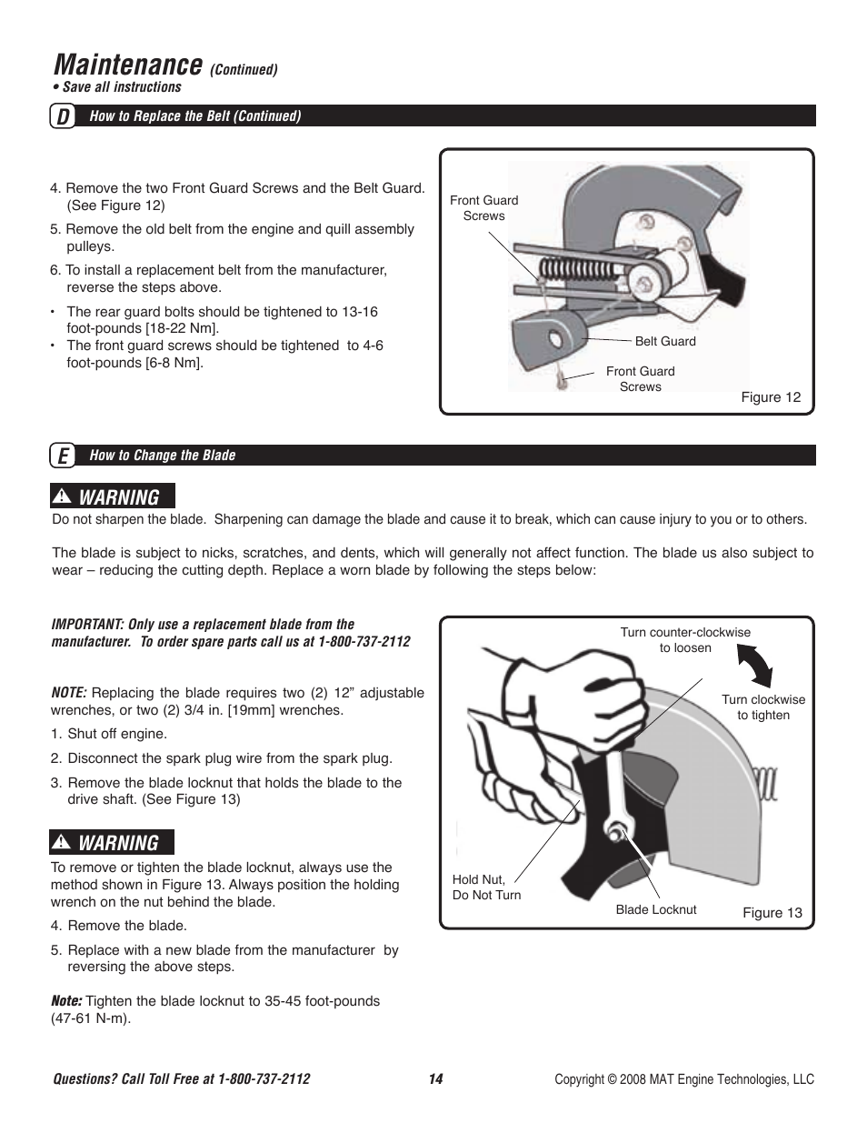 Maintenance, Warning | Powermate P-WLE-1639 User Manual | Page 15 / 44