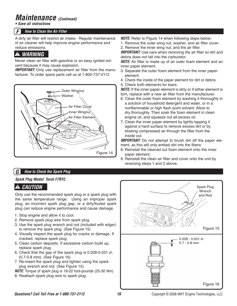 Maintenance, Warning, Caution | Powermate P-WLE-1639 User Manual | Page 16 / 44