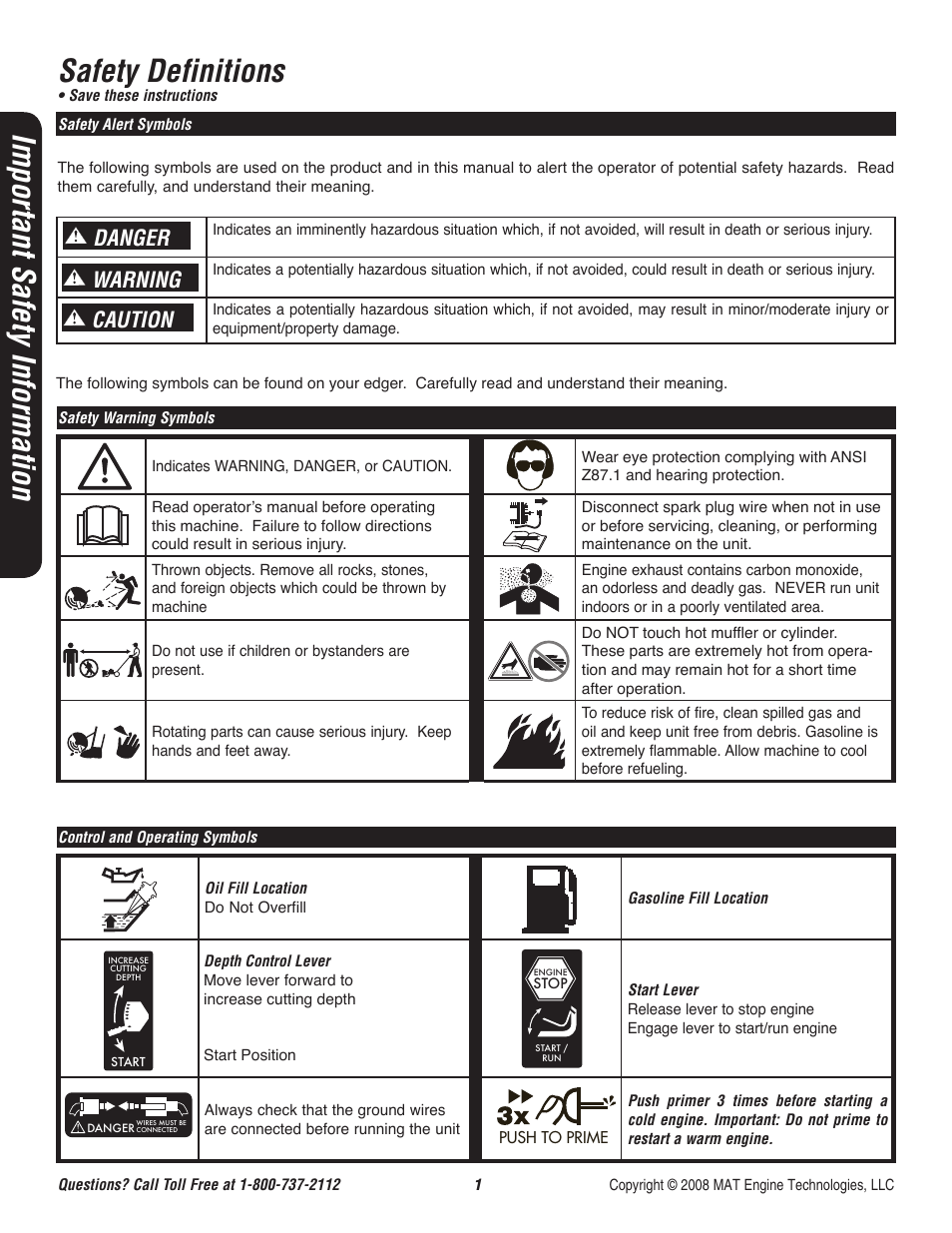 Safety definitions, Important safety information, Danger caution warning | Powermate P-WLE-1639 User Manual | Page 2 / 44