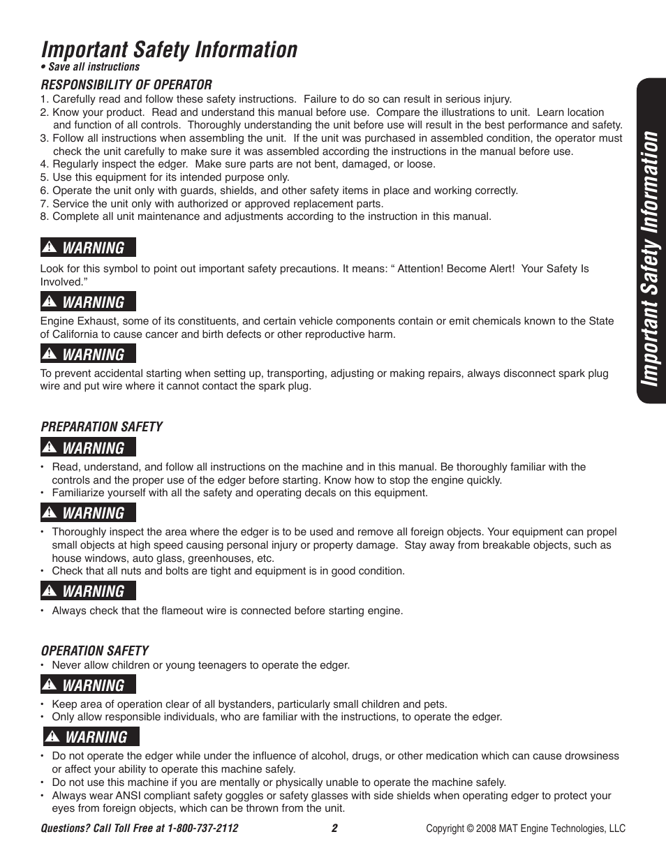 Important safety information, Warning | Powermate P-WLE-1639 User Manual | Page 3 / 44