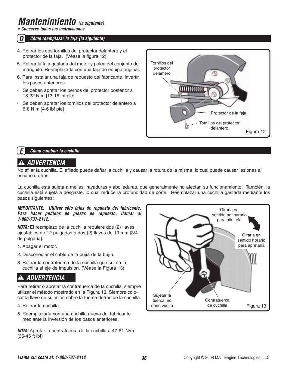 Mantenimiento, Advertencia | Powermate P-WLE-1639 User Manual | Page 37 / 44