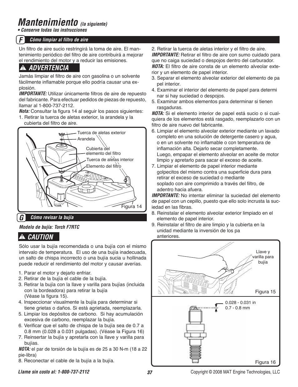 Mantenimiento, Advertencia, Caution | Powermate P-WLE-1639 User Manual | Page 38 / 44