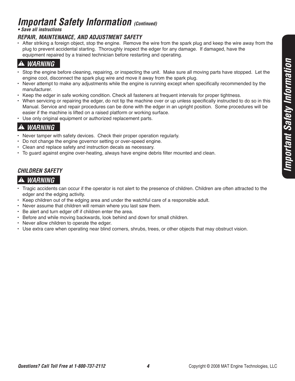 Important safety information, Warning | Powermate P-WLE-1639 User Manual | Page 5 / 44