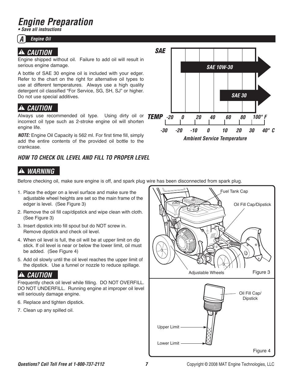 Engine preparation, Caution, Caution warning sae temp | Powermate P-WLE-1639 User Manual | Page 8 / 44