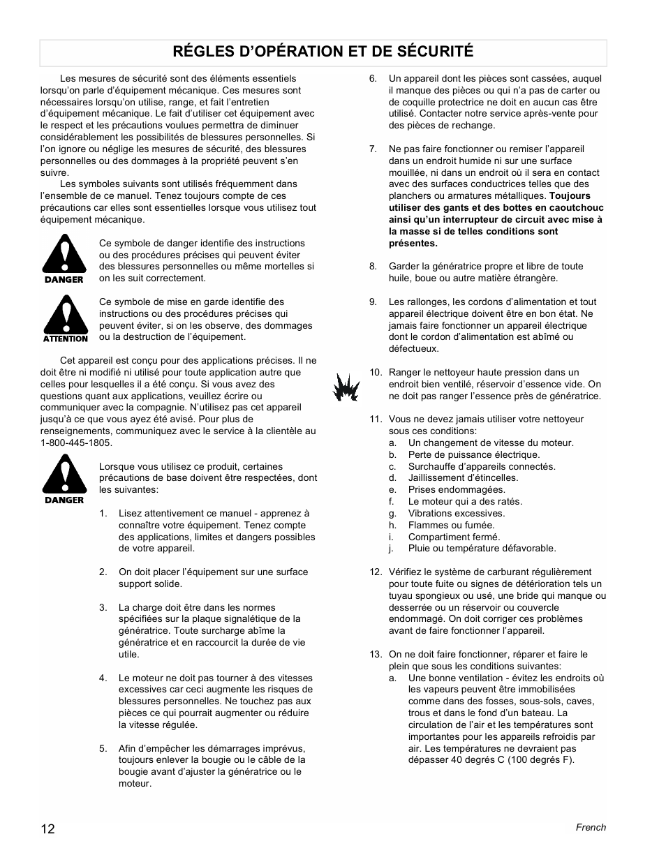 Régles d’opération et de sécurité | Powermate PC0401852 User Manual | Page 12 / 36