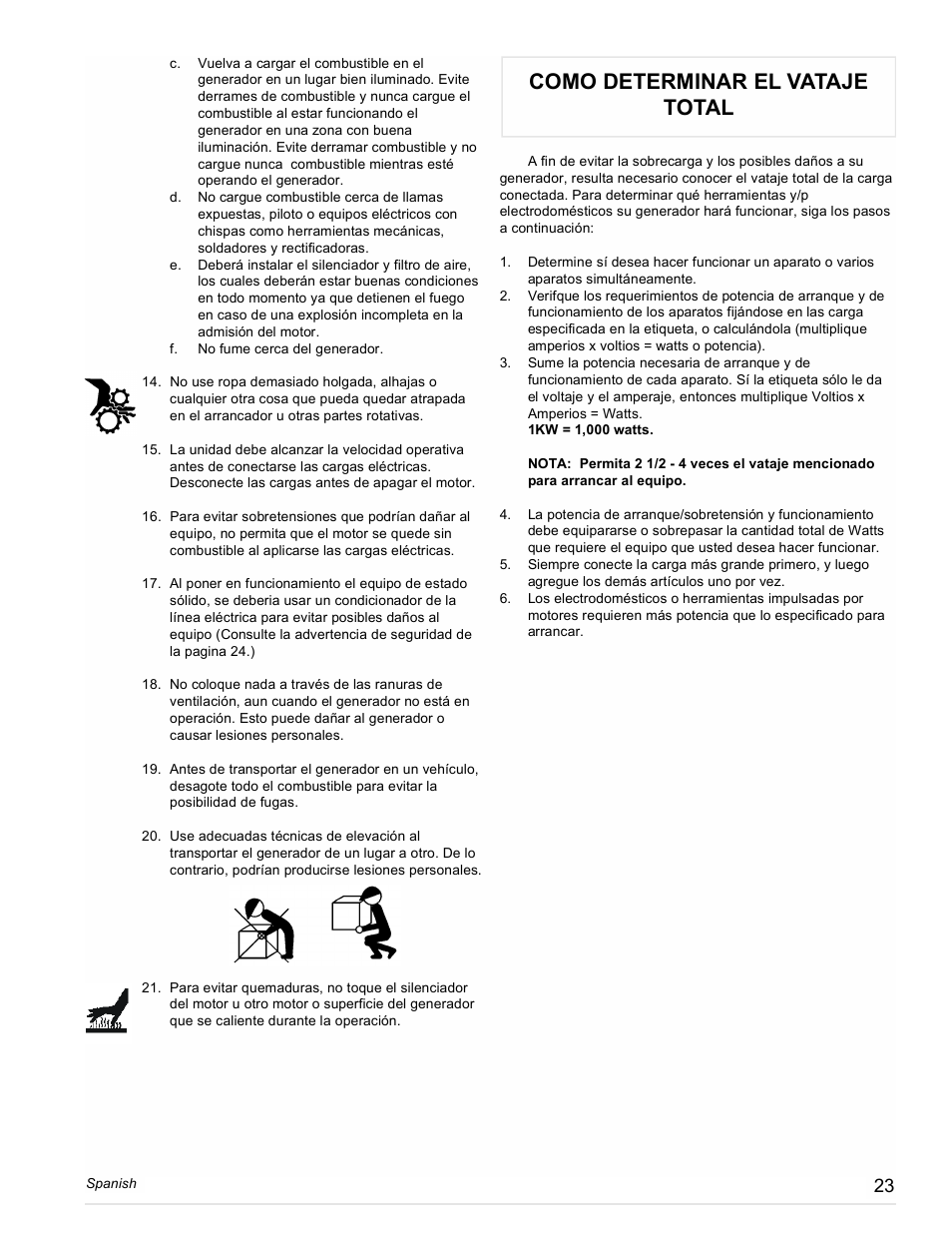 Como determinar el vataje total | Powermate PC0401852 User Manual | Page 23 / 36