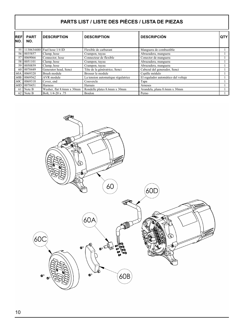 Parts list / liste des pièces / lista de piezas | Powermate PC0497000 User Manual | Page 10 / 12
