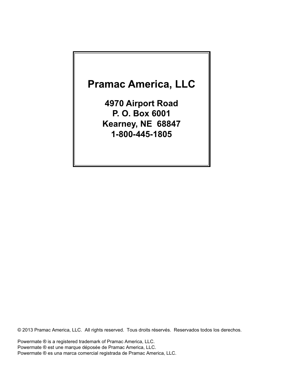 Pramac america, llc | Powermate PC0497000 User Manual | Page 12 / 12