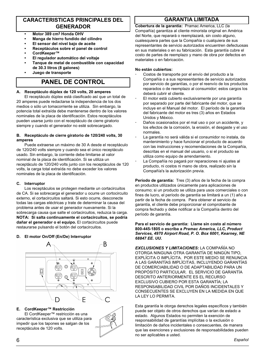 Panel de control | Powermate PC0497000 User Manual | Page 6 / 12