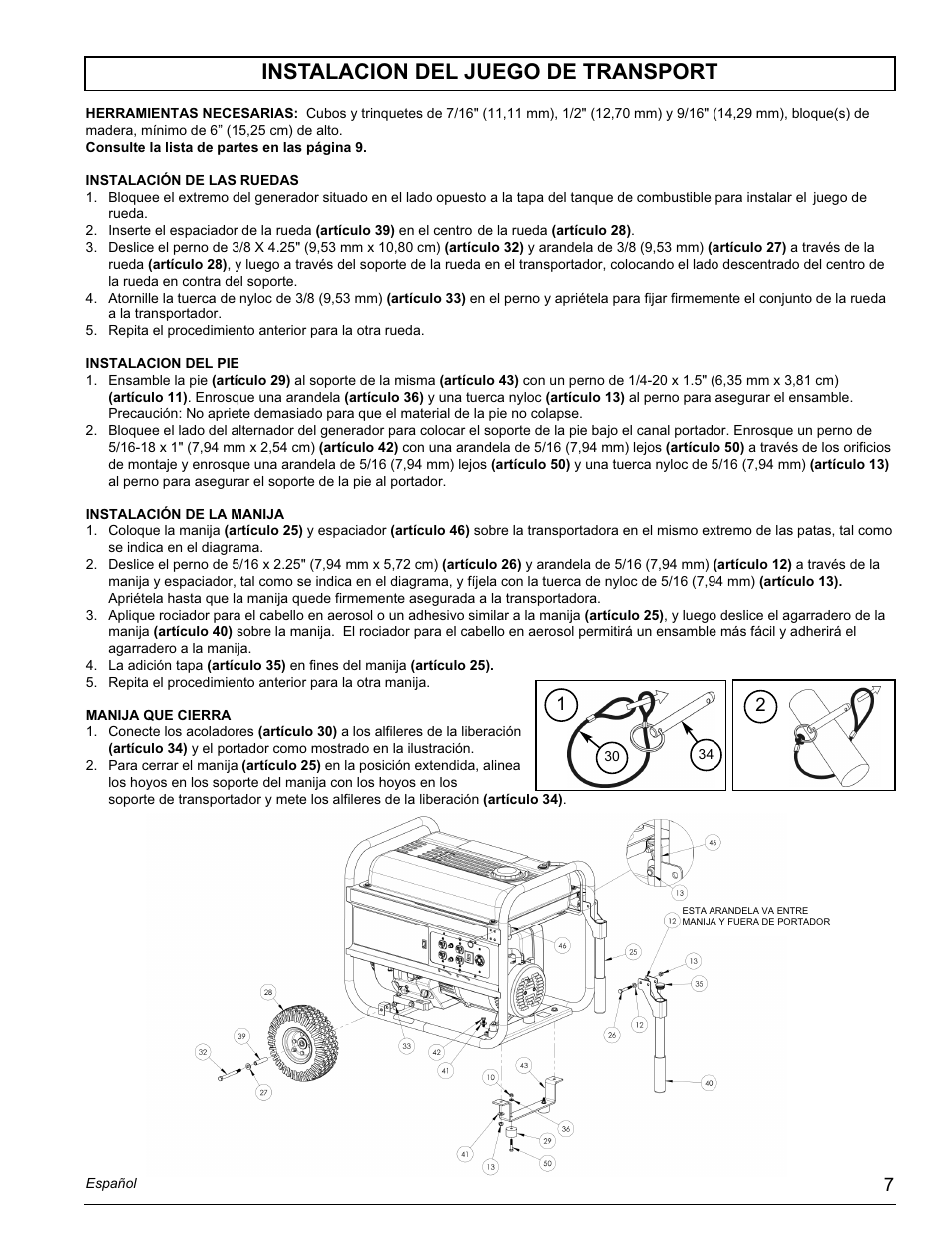 Instalacion del juego de transport | Powermate PC0497000 User Manual | Page 7 / 12