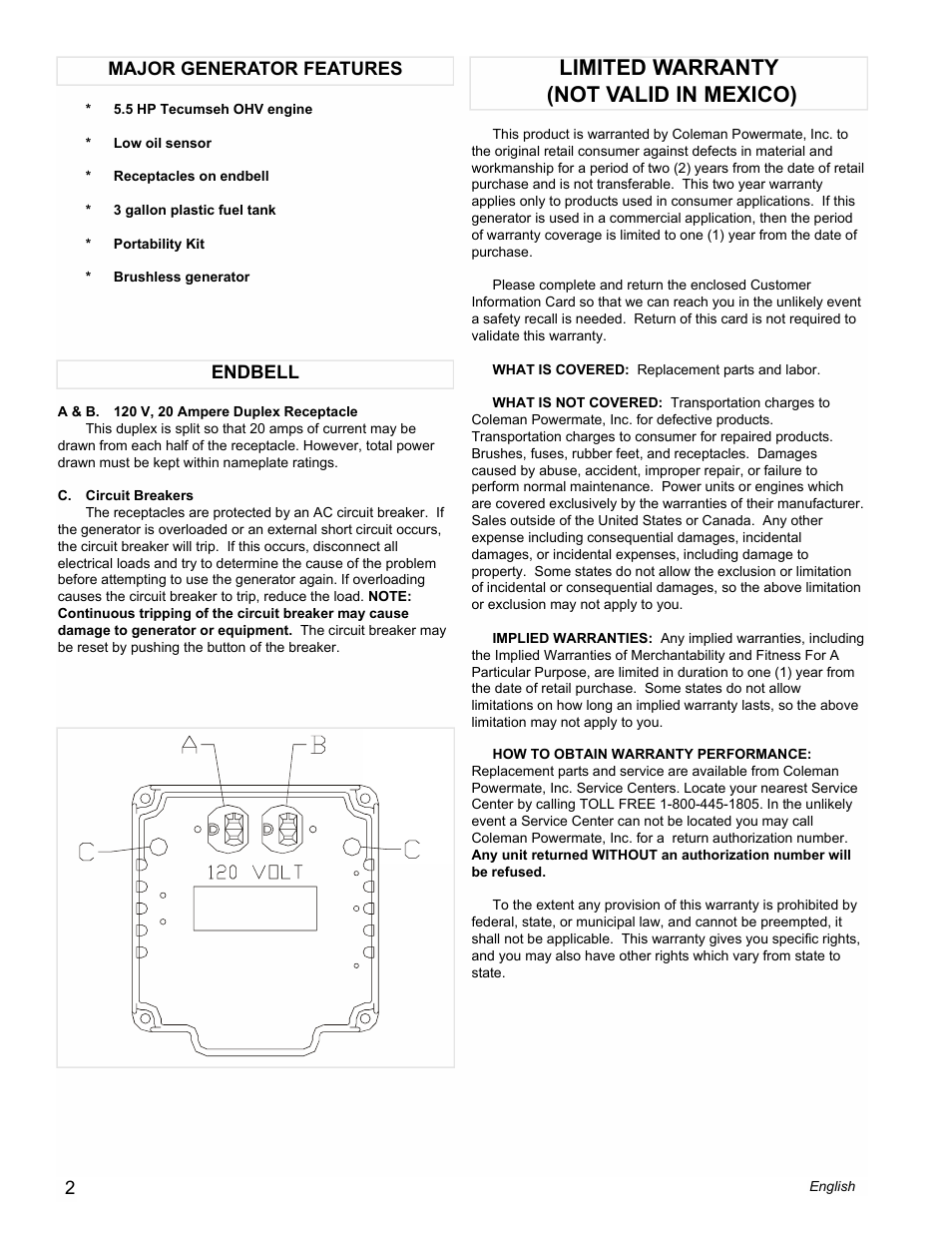Limited warranty (not valid in mexico) | Powermate PC0523202 User Manual | Page 2 / 8