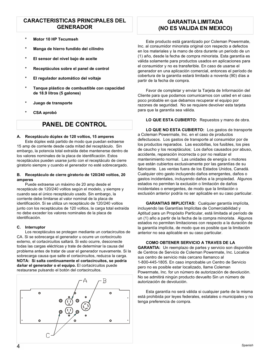 Panel de control | Powermate PC0525303 User Manual | Page 4 / 8