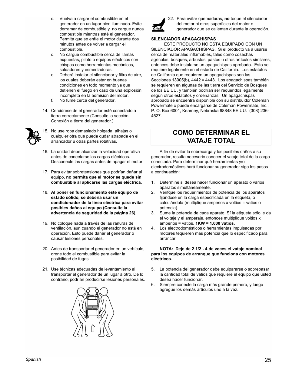 Como determinar el vataje total | Powermate PM0558023.01 User Manual | Page 25 / 42