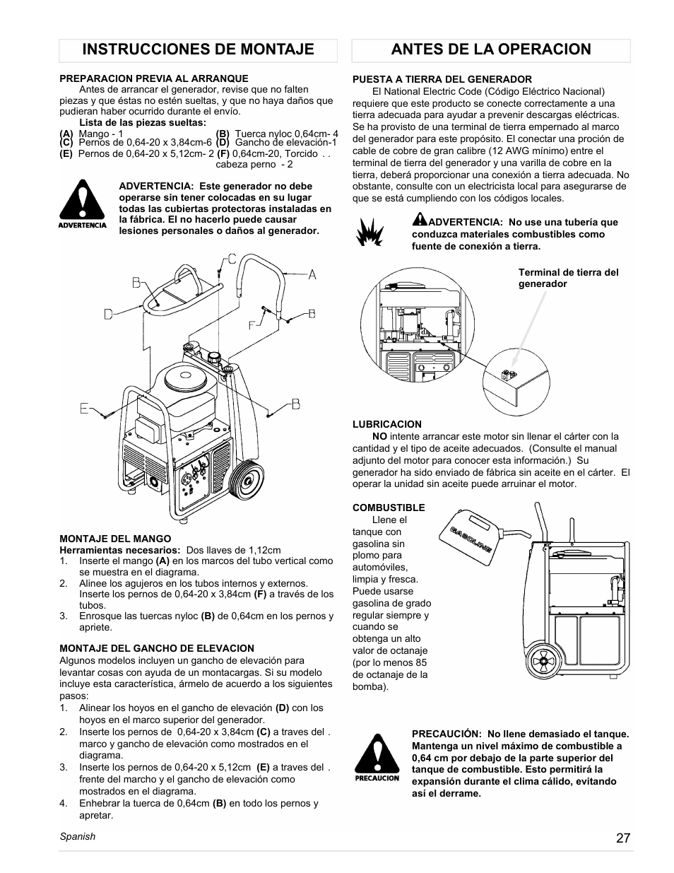 Antes de la operacion instrucciones de montaje | Powermate PM0558023.01 User Manual | Page 27 / 42