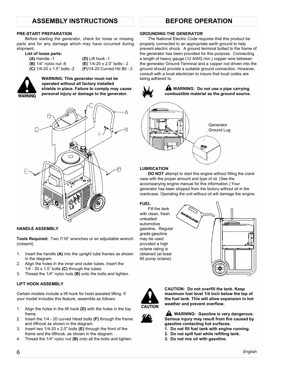 Before operation assembly instructions | Powermate PM0558023.01 User Manual | Page 6 / 42