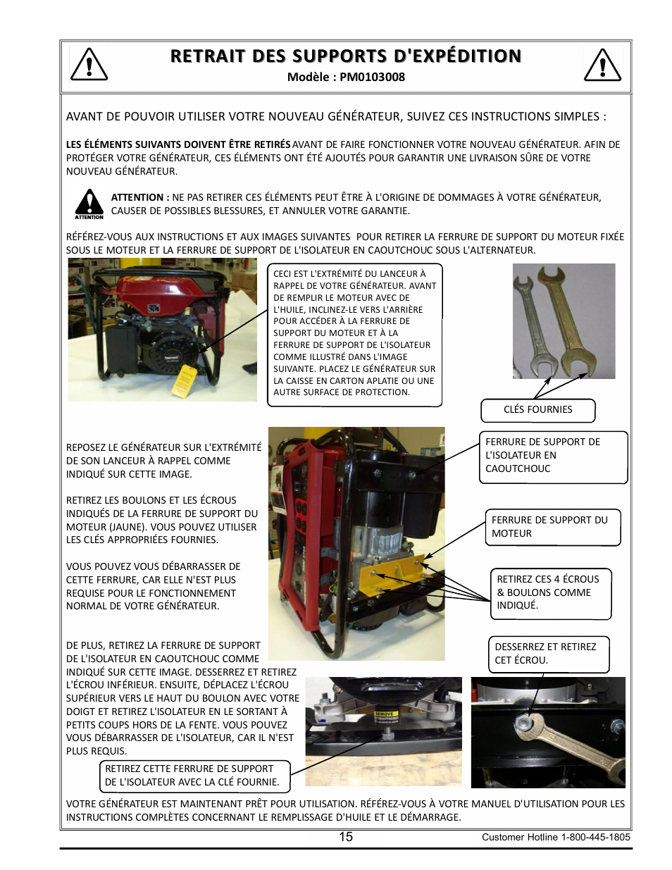 Retrait des supports d'expédition | Powermate PM0103008.01 User Manual | Page 15 / 44