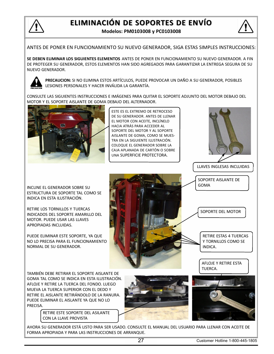 Eliminación de soportes de envío | Powermate PM0103008.01 User Manual | Page 27 / 44