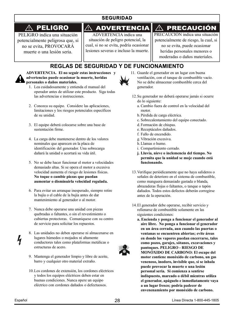 Reglas de seguridad y de funcionamiento | Powermate PM0103008.01 User Manual | Page 28 / 44