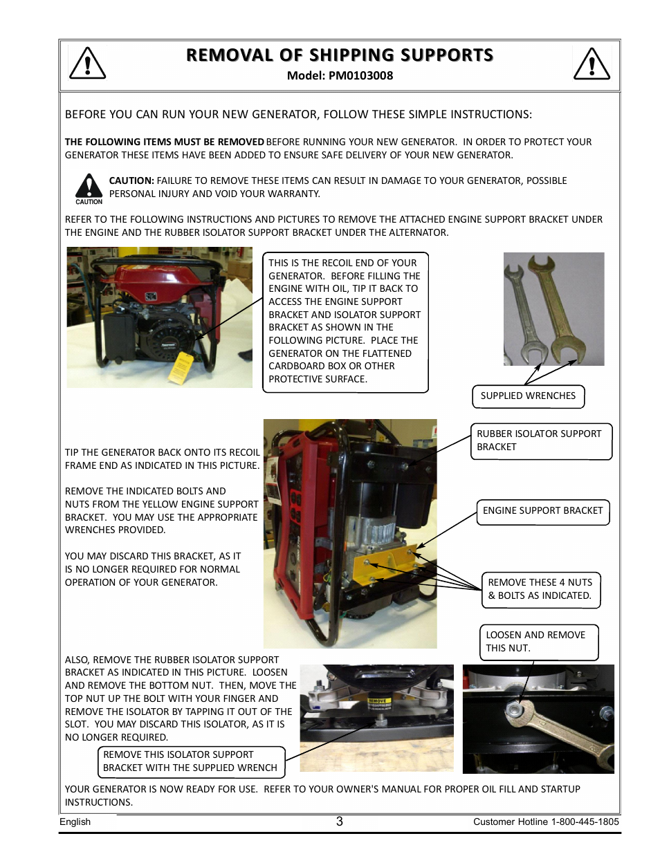 Removal of shipping supports | Powermate PM0103008.01 User Manual | Page 3 / 44