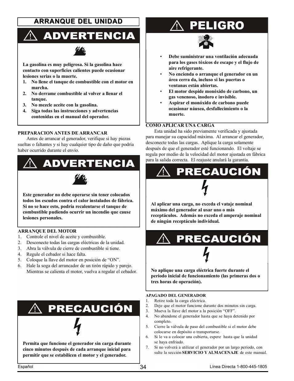 Arranque del unidad | Powermate PM0103008.01 User Manual | Page 34 / 44