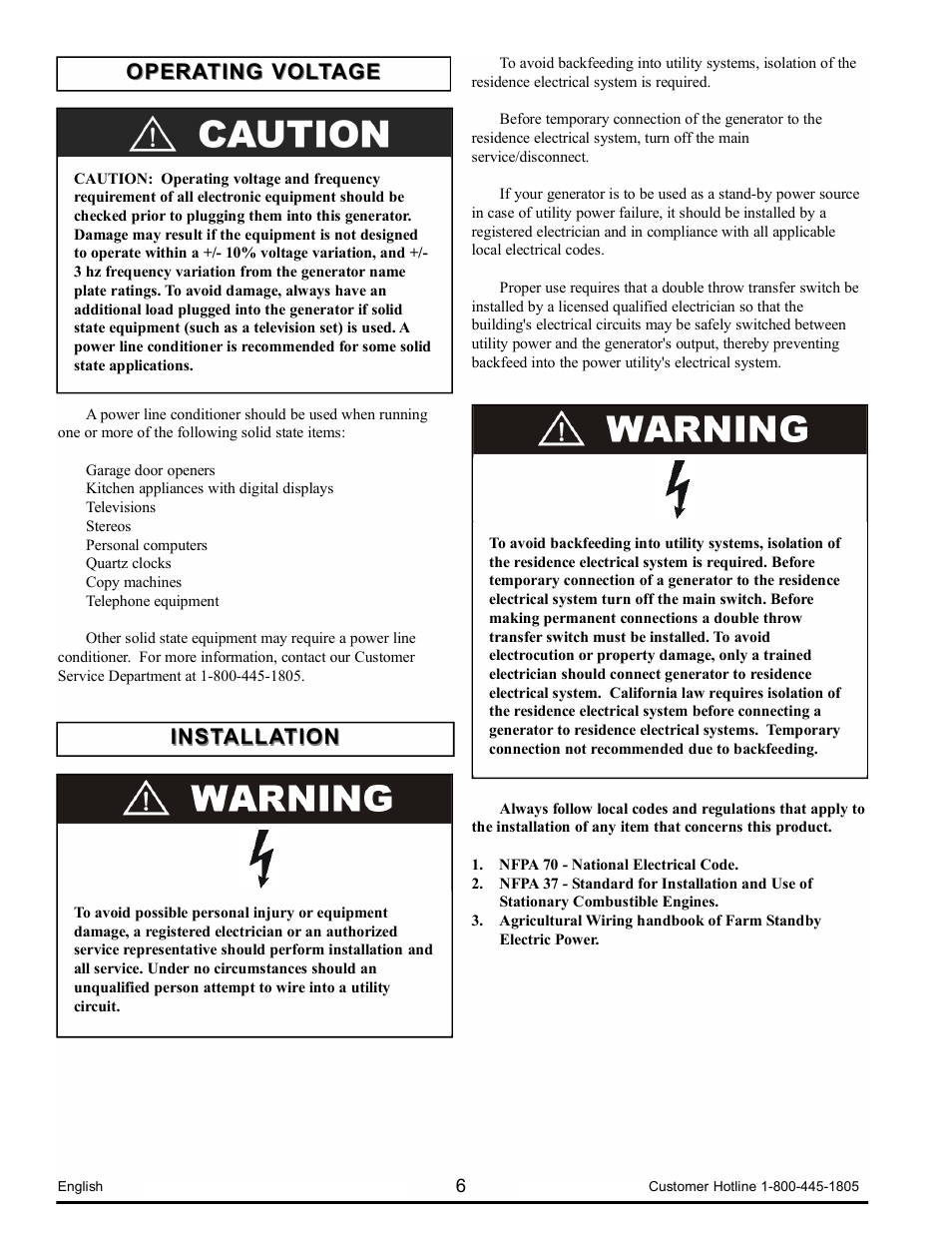 Operating voltage, Installation | Powermate PM0103008.01 User Manual | Page 6 / 44