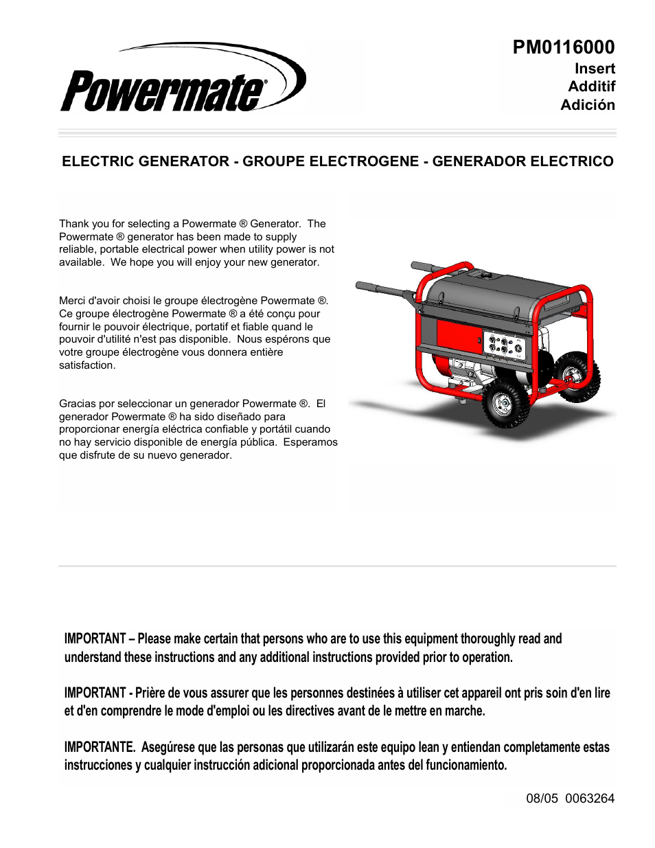 Powermate PM0116000 User Manual | 12 pages